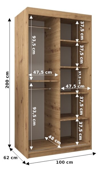 Šatní skříň 100 cm Verika 1 100 (černá + bílá)