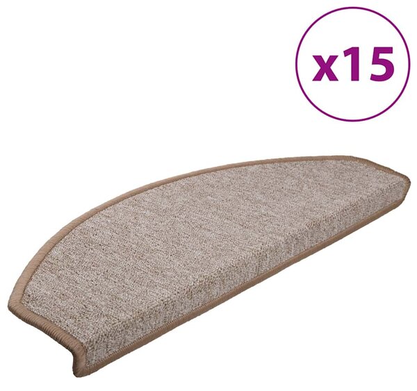 Schodové rohože 15 ks 65 x 24 x 4 cm světle hnědé, půlkulaté, velké 133886