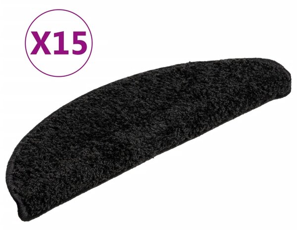 Schodové rohože 15 ks 56 x 17 x 3 cm černé, půlkulaté 133893