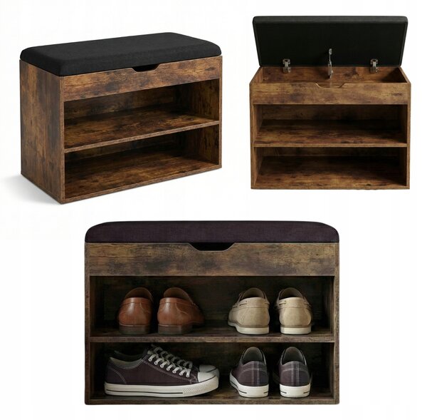 Botník BOXIMO MDF tmavě hnědý s úložným prostorem a sedákem 60x30x47 cm