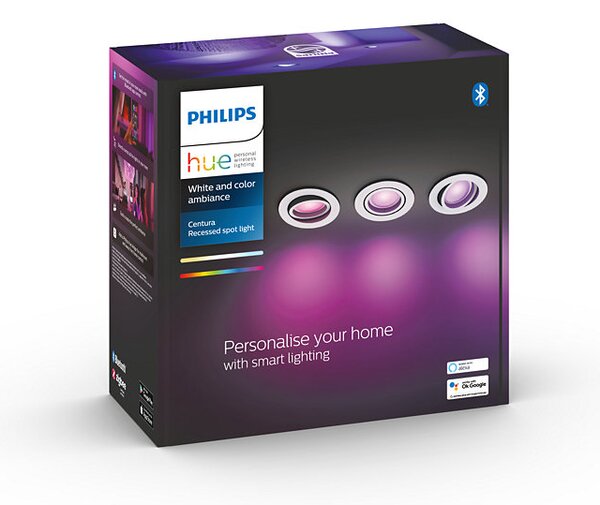 Philips HUE LED White and color Ambiance Centura zapuštěné bodové svítidlo 3-set GU10 3x5,7W 3x350lm 2200-6500K+RGB bílé stmívatelné BlueTooth