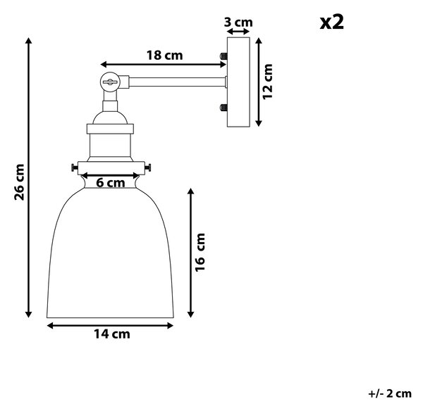 Sada 2 nástěnných lamp LOVAT Průhledná Černá Kov Nastavitelná