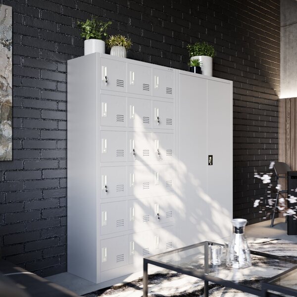 Šatní skříň s 18 uzamykatelnými boxy, šedá, 900x1850x400 mm: KAROL