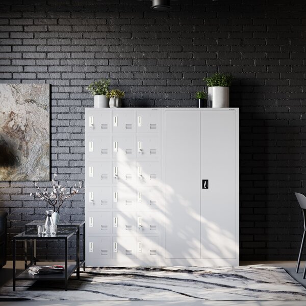 Šatní skříň s 18 uzamykatelnými boxy, šedá, 900x1850x400 mm: KAROL