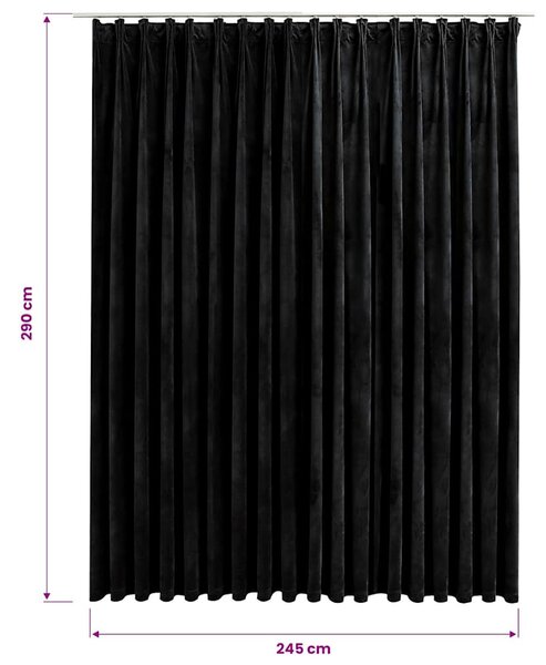 Zatemňovací závěs s háčky sametový černý 290 x 245 cm 134495