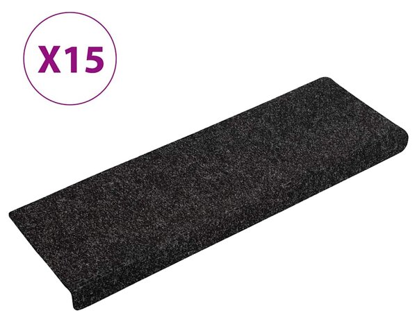Schodové rohože samolepicí 15 ks 65 x 21 x 4 cm černé s obdélníkovým okrajem 134563