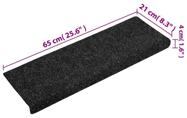 Schodové rohože samolepicí 15 ks 65 x 21 x 4 cm černé s obdélníkovým okrajem 134563