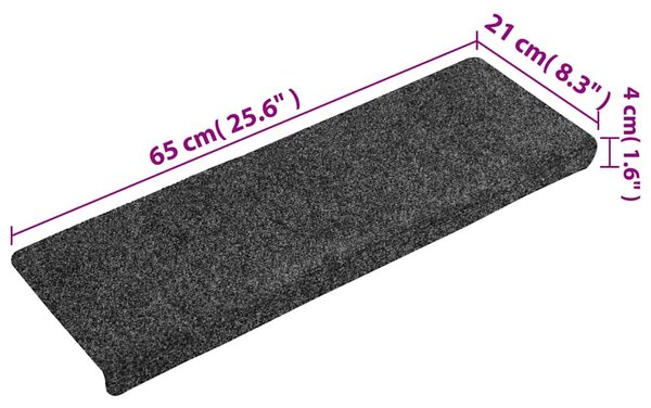 Schodové rohože samolepicí 15 ks 65 x 21 x 4 cm tmavě šedé s obdélníkovým okrajem 134562