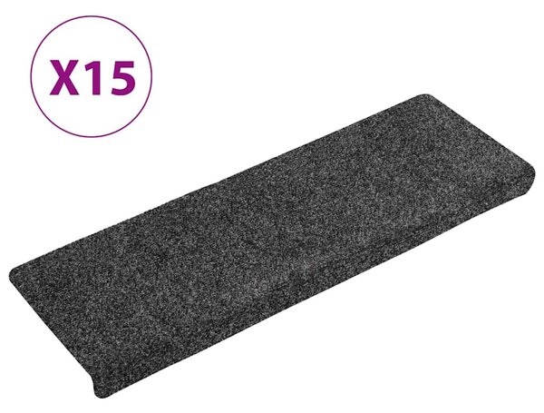Schodové rohože samolepicí 15 ks 65 x 21 x 4 cm tmavě šedé s obdélníkovým okrajem 134562