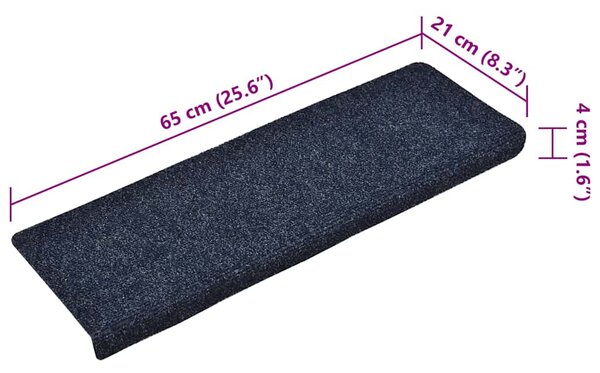 Schodové rohože samolepicí 15 ks 65 x 21 x 4 cm modré s obdélníkovým okrajem 134566