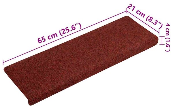 Schodové rohože samolepicí 15 ks 65 x 21 x 4 cm bordó červená s obdélníkovým okrajem 134565