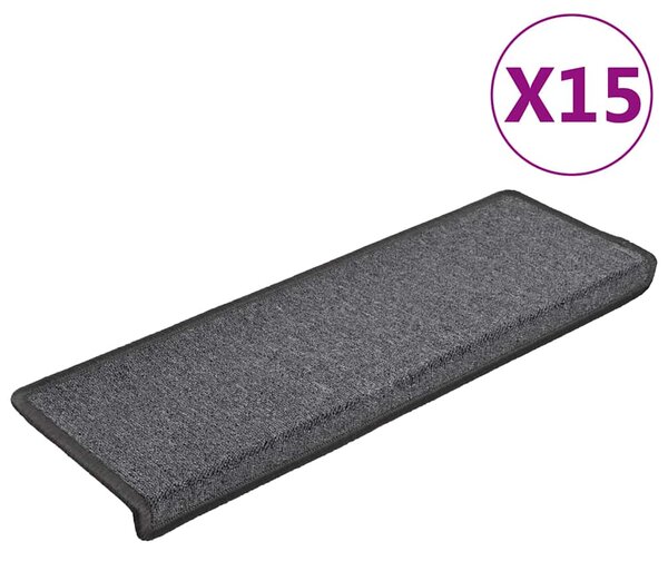 Schodové rohože 15 ks 65 x 21 x 4 cm tmavě šedé s obdélníkovým okrajem 134568