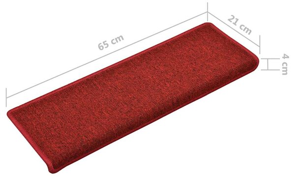 Schodové rohože 15 ks 65 x 21 x 4 cm červené obdélníkový okraj 134572