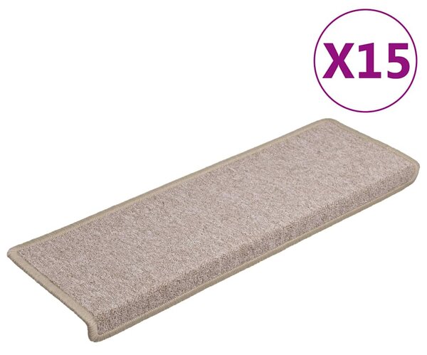 Schodové rohože 15 ks 65 x 21 x 4 cm béžové s obdélníkovým okrajem 134573