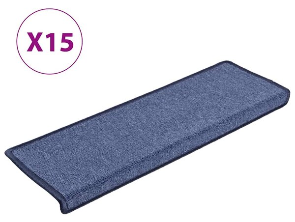 Schodové rohože 15 ks 65 x 21 x 4 cm modré s obdélníkovým okrajem 134574