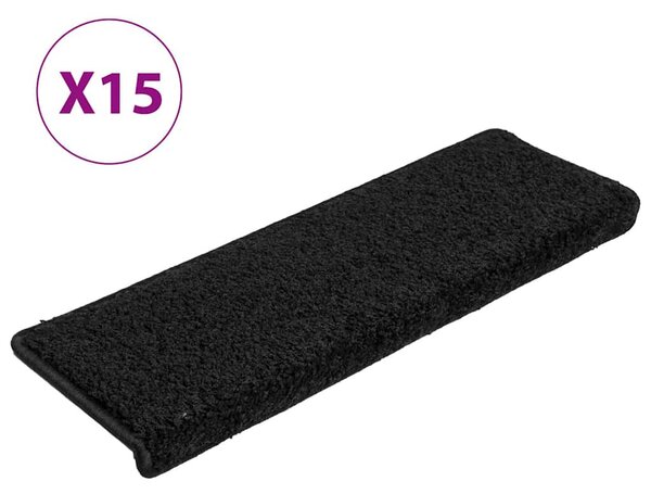 Schodové rohože 15 ks 65 x 21 x 4 cm černé s obdélníkovým okrajem 134576