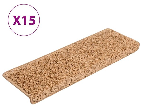 Schodové rohože 15 ks 65 x 21 x 4 cm béžové s obdélníkovým okrajem 134577