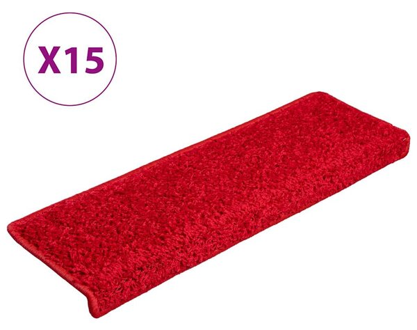 Schodové rohože 15 ks 65 x 21 x 4 cm červené s obdélníkovým okrajem 134582