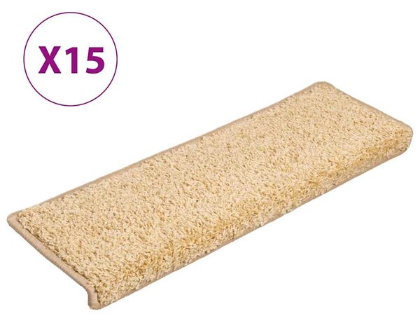 Schodové rohože 15 ks 65 x 21 x 4 cm krémové s obdélníkovým okrajem 134579