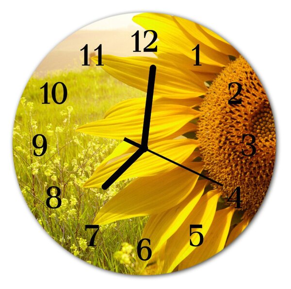 Nástenné skleněné hodiny slunečnice fi 30 cm