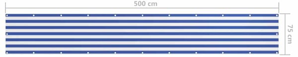 Balkónová zástěna bílá a modrá 75 x 500 cm oxfordská látka 134914