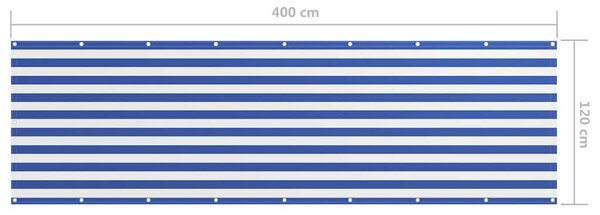 Balkónová zástěna bílomodrá 120 x 400 cm oxfordská látka 134921