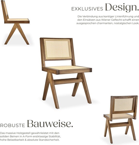 Tectake® Dřevěná židle Lissy Boho style 48,5 x 53,5 x 83 cm, nosnost 120 kg