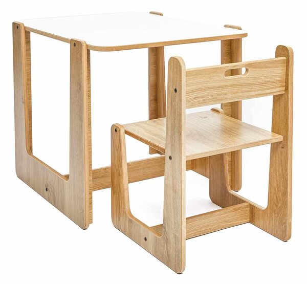 Set dětský stolek a židle Callie mono (bílá + naturální)