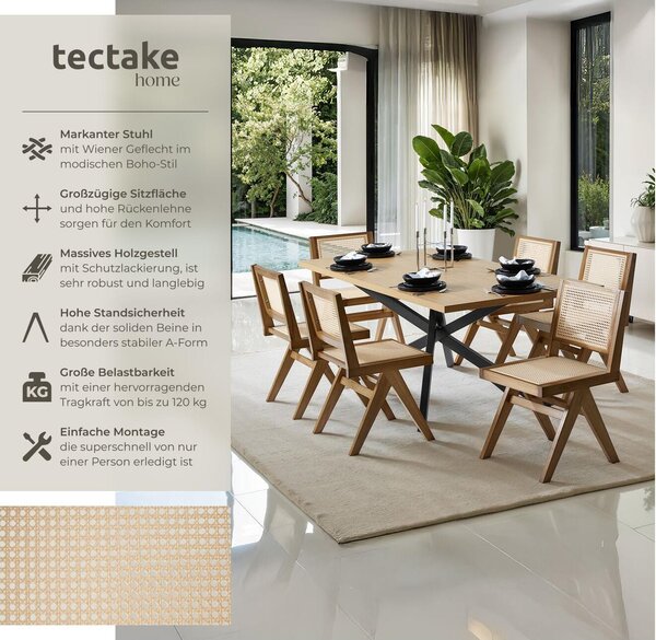 Tectake® Dřevěná židle Lissy Boho style 48,5 x 53,5 x 83 cm, nosnost 120 kg