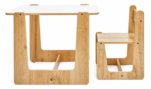 Set dětský stolek a židle Callie mono (bílá + naturální)