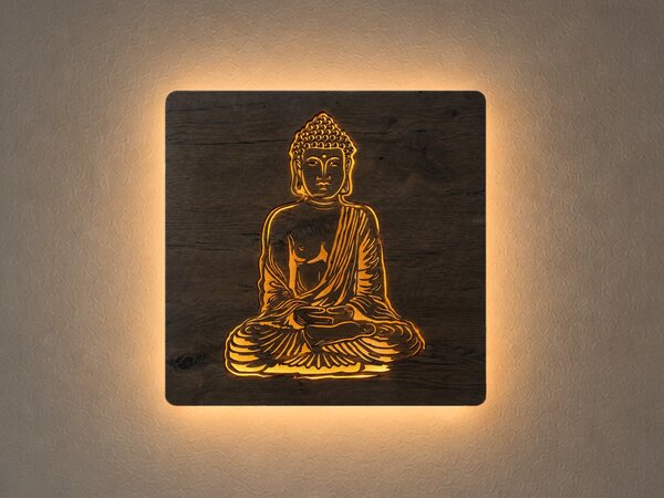 "Buddha" světelný obraz s baterií a pohybovým čidlem 62x62 cm provedení povrchu: dub světlý