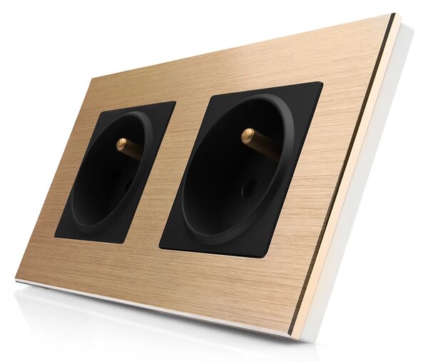 Kompletní dvojzásuvka 230V v hliníkovém rámečku R-2Socket-FR-ALU-GB