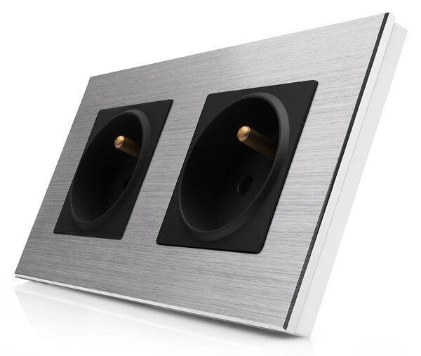 Kompletní dvojzásuvka 230V v hliníkovém rámečku R-2Socket-FR-ALU-SB