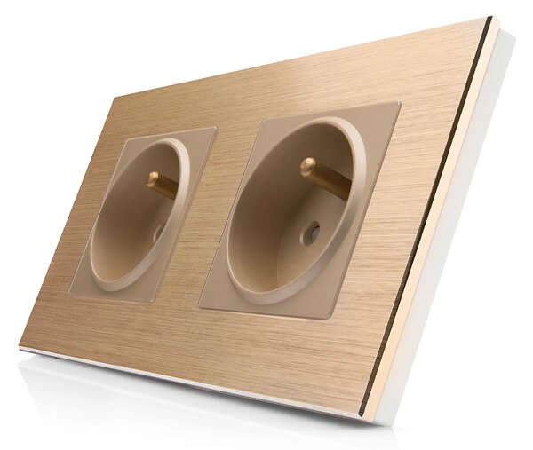 Kompletní dvojzásuvka 230V v hliníkovém rámečku R-2Socket-FR-ALU-GG