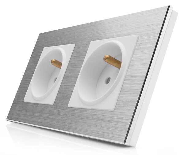 Kompletní dvojzásuvka 230V v hliníkovém rámečku R-2Socket-FR-ALU-SW