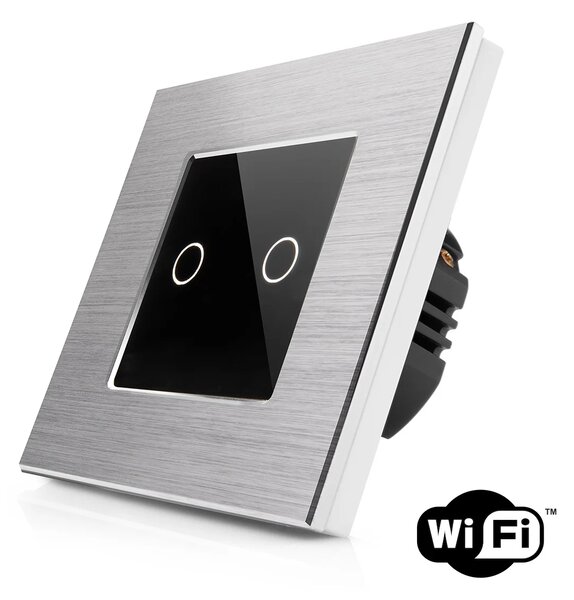 Dotykový dvojitý vypínač z broušeného hliníku s wifi R-T602-wifi-ALU-SB