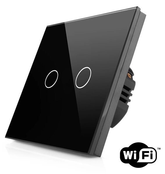 Skleněný dotykový dvojitý vypínač s wifi R-T602-wifi-B