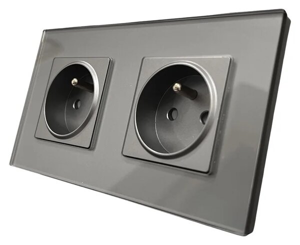 Kompletní dvojzásuvka 230V ve skleněném rámečku R-2Socket-FR-GR
