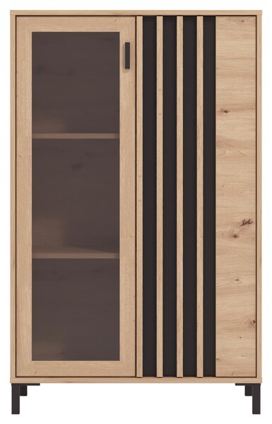 VITRÍNA, černá, dub artisan, 80/128,6/40 cm Hom`in - Kredence a vitríny