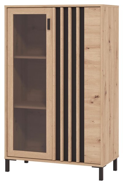 VITRÍNA, černá, dub artisan, 80/128,6/40 cm Hom`in - Kredence a vitríny