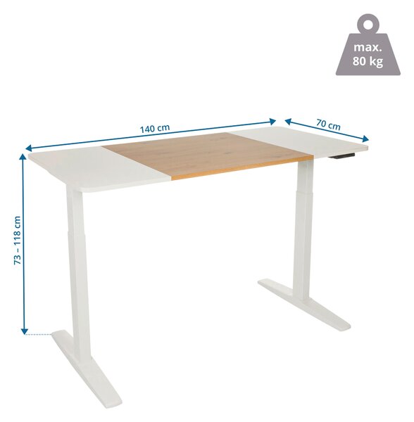 PSACÍ STŮL, bílá, barvy dubu, 140/70/73 - 118 cm MID.YOU - Online Only psací stoly, Online Only