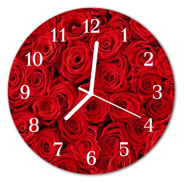 Skleněné hodiny kulaté růže fi 30 cm