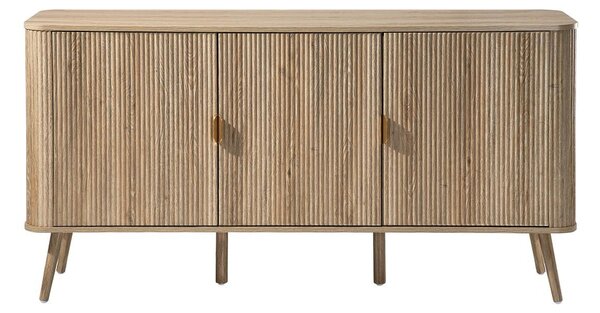 CALICOSY – Komoda se 3 dvířky v dekoru dubu a lameloovým vzorem, šířka 150 cm – MAHO
