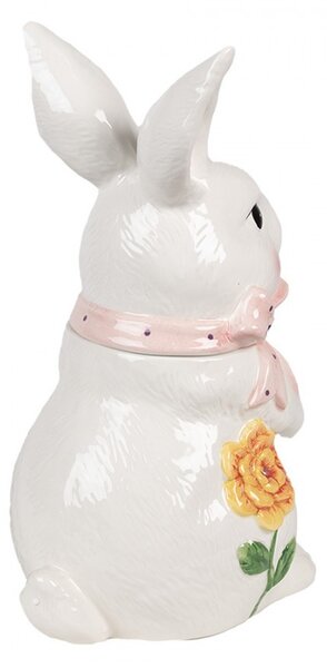 Bílá keramická úložná nádoba králík s květy - 16*15*29 cm - Clayre & Eef