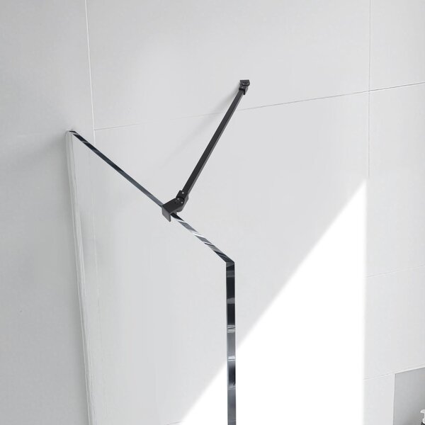 Držák sprchové zástěny, 50 cm, s otočnou hlavicí o 180°, stabilizační tyč pro tloušťku skla 6-10 mm, černá barva