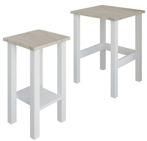Set 2 ks příručních stolků Ginie (bílá + travertin)