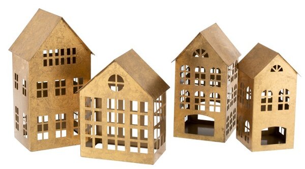 Zlatý antik kovový domek na svíčku - 22*14*28cm - J-Line by Jolipa