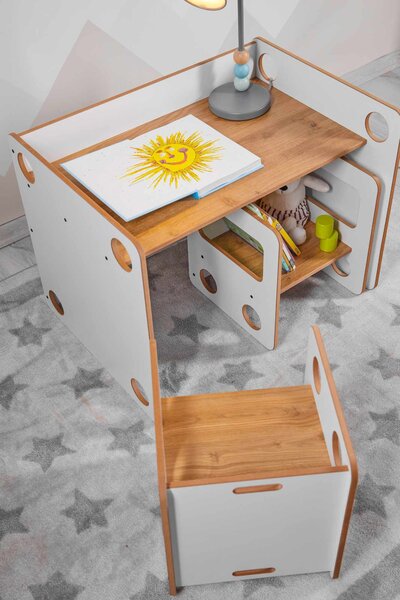 Set dětský stolek a 2 židle Ginch (bílá + naturální)