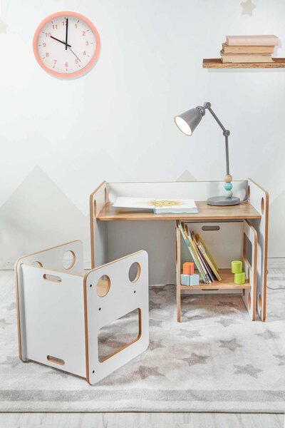 Set dětský stolek a 2 židle Ginch (bílá + naturální)