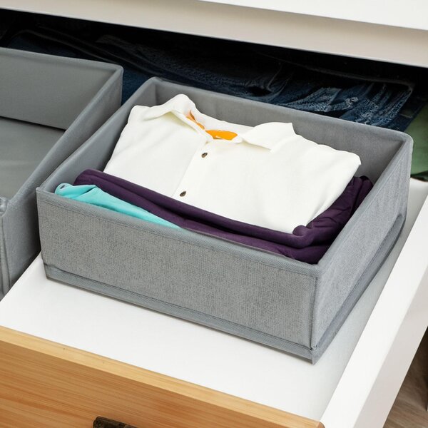 Skladovací box z látky – Skládací skladovací box – edý – 30 x 26 x 10 cm – Organizér do skín nebo zásuvky [BW2075]